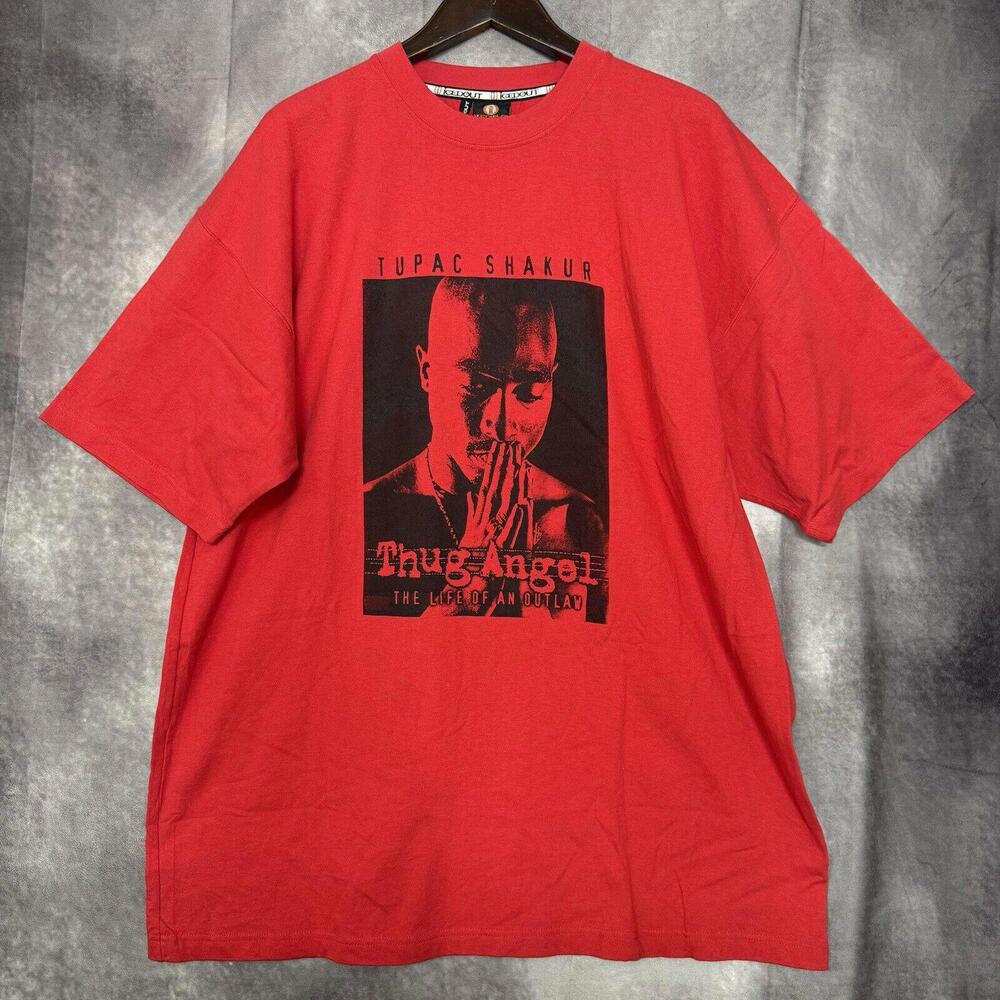 Vintage Iced Out Tupac Rap Memorial Red Tee T-shirt Men Size 2XL Y2K Baggy